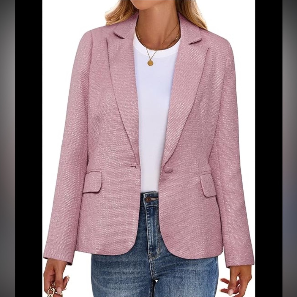 Pink Linen Cotton Blazer Jacket Coat Summer Layering Girly Office Size XS